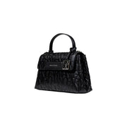 Armani Exchange black quilted leather handbag with embossed logo pattern and metallic clasp with shoulder strap