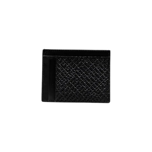 Black leather card holder with textured diamond pattern from Armani Exchange for men