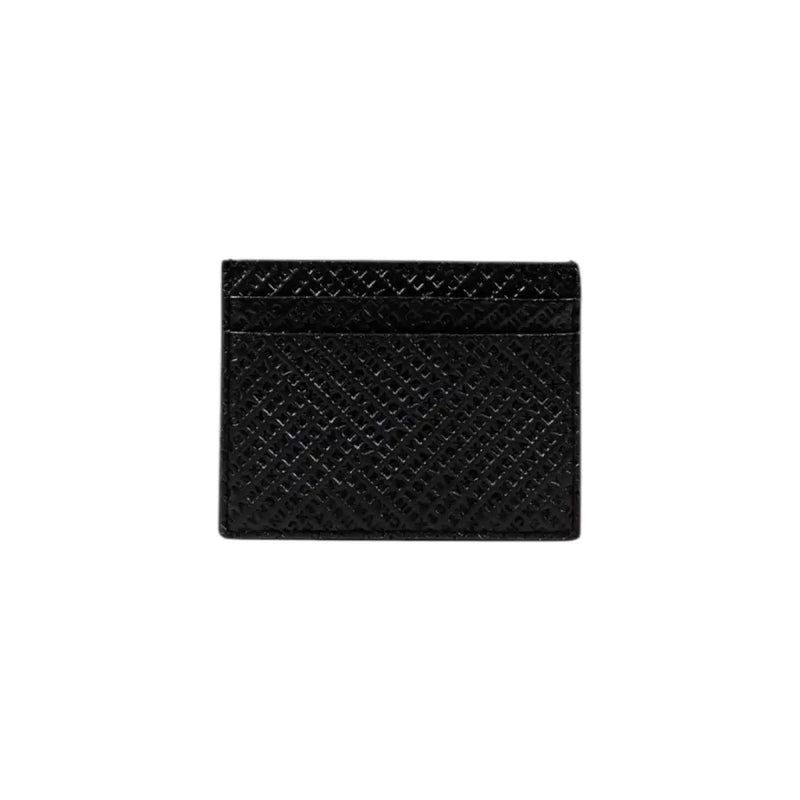 Armani Exchange black leather card holder for men with glossy finish and subtle diamond-patterned embossing fall winter