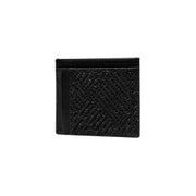 Armani Exchange black leather wallet for men with a black textured card holder woven pattern and smooth leather edges