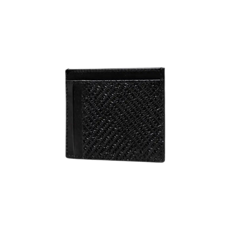 Armani Exchange black leather wallet for men with a black textured card holder woven pattern and smooth leather edges