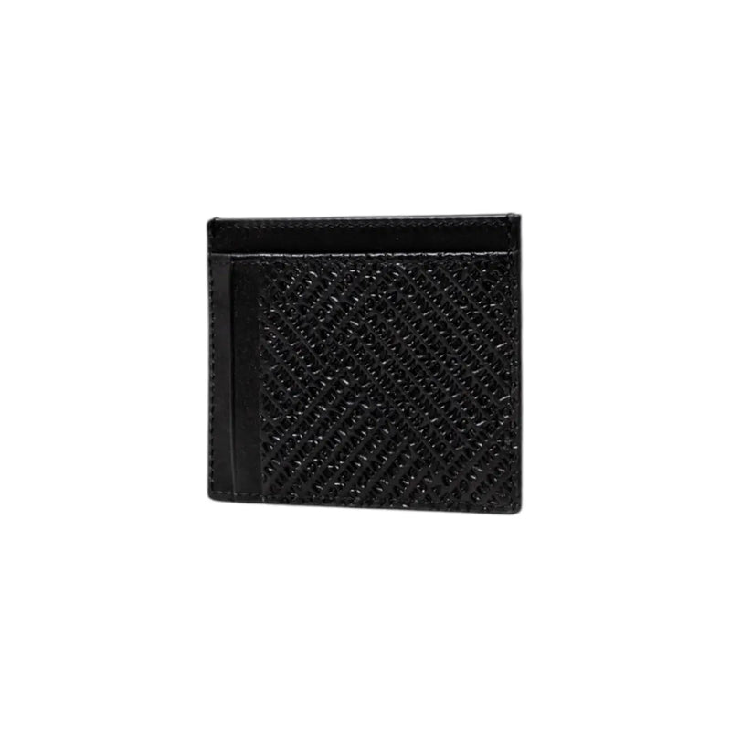 Armani Exchange black leather wallet for men with a black textured card holder woven pattern and smooth leather edges