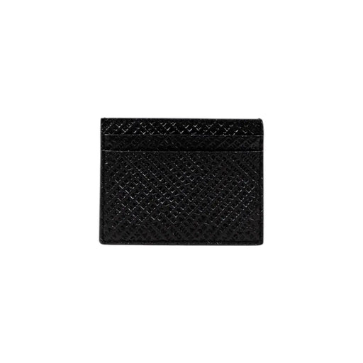 Armani Exchange black leather card holder for men with glossy finish and subtle diamond-patterned embossing fall winter