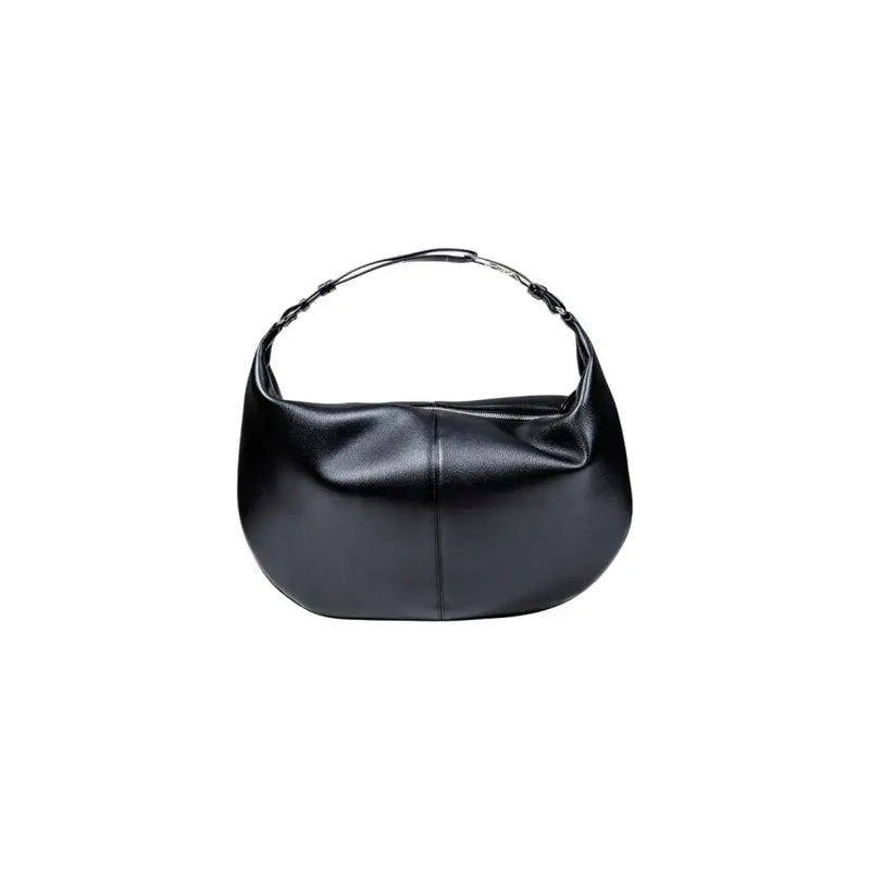 Armani Exchange black polyester handbag with Black leather hobo bag curved design and single top handle with zip pocket