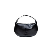 Armani Exchange black leather hobo bag with minimalist design and polyester zip pocket featuring logo plaque