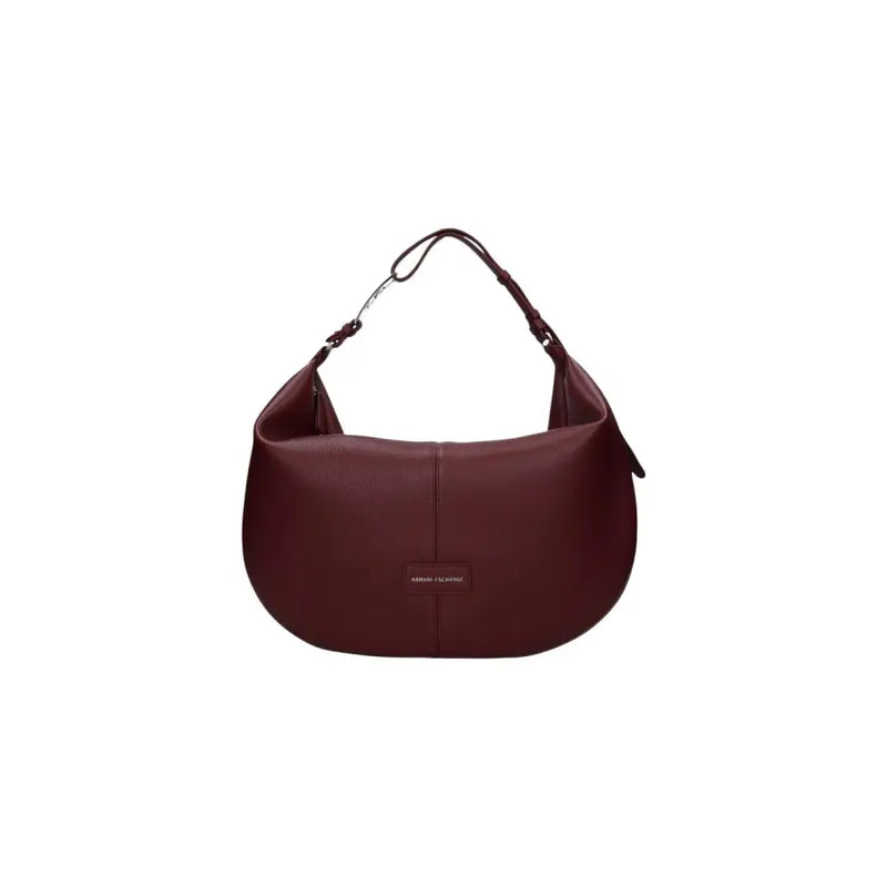Armani Exchange burgundy leather hobo bag with zip pocket and plaque
