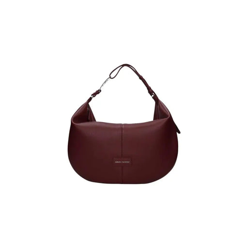Armani Exchange burgundy leather hobo bag with zip pocket and plaque