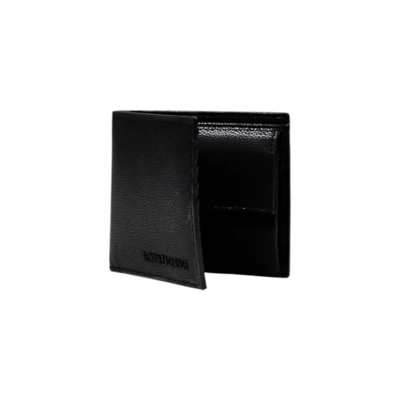 Black leather bifold wallet from Armani Exchange designed for men’s fashion