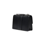 Armani Exchange black polyester shoulder bag for women featuring black leather and a silver chain strap
