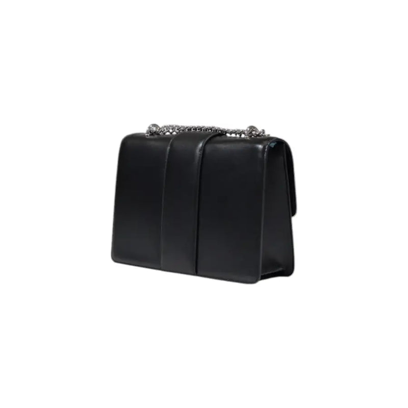 Armani Exchange black polyester shoulder bag for women featuring black leather and a silver chain strap