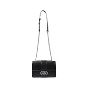 Armani Exchange black leather crossbody bag for women with silver chain strap and ax logo clasp