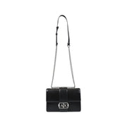 Armani Exchange black leather crossbody bag for women with silver chain strap and ax logo clasp