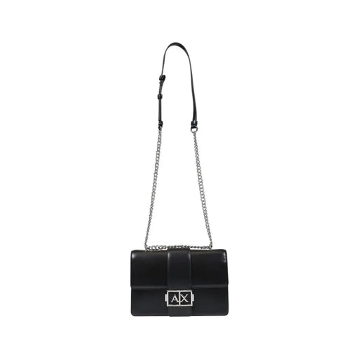 Armani Exchange black leather crossbody bag for women with silver chain strap and ax logo clasp
