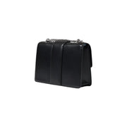 Armani Exchange black polyester shoulder bag for women featuring black leather and a silver chain strap