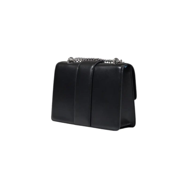 Armani Exchange black polyester shoulder bag for women featuring black leather and a silver chain strap