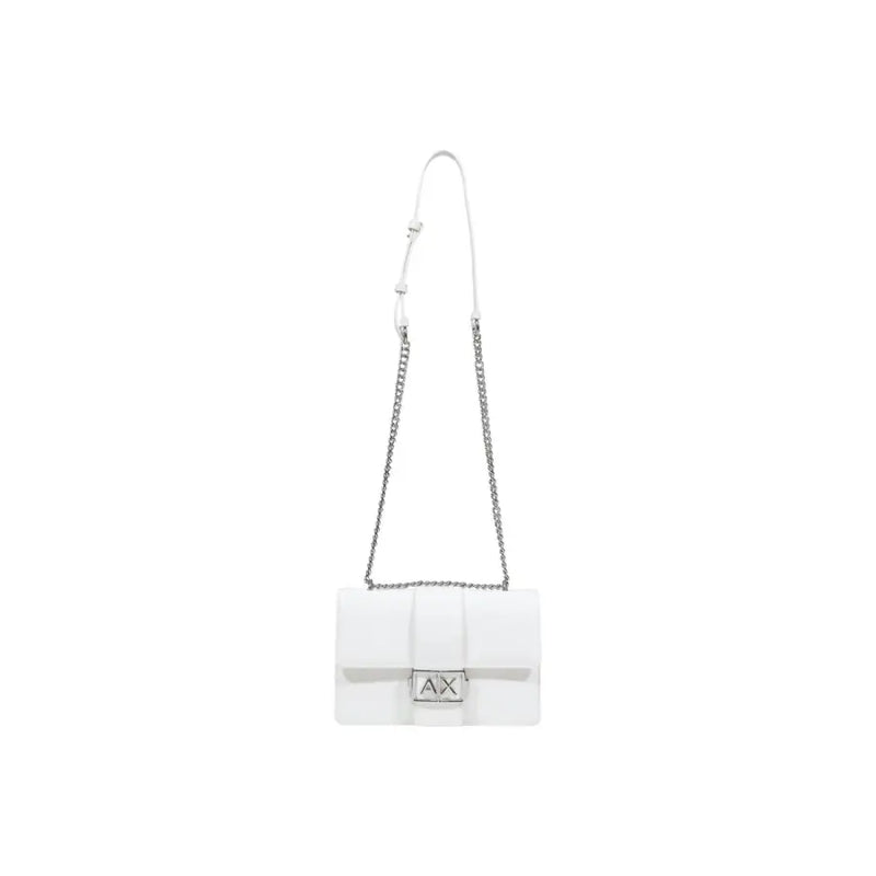 Armani Exchange white leather crossbody bag with silver chain strap