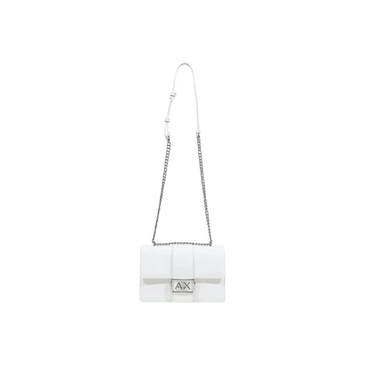 Armani Exchange Sac bandoulière en cuir blanc avec bandoulière chaîne argentée