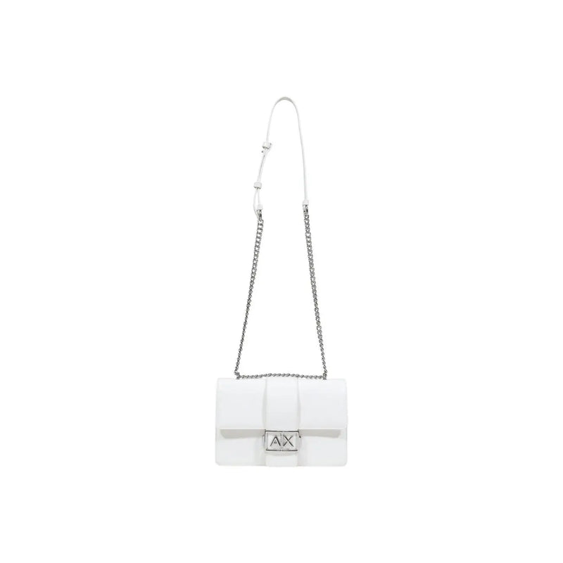 Armani Exchange white leather crossbody bag with silver chain strap