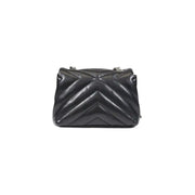 Armani Exchange black quilted leather handbag with chevron pattern and silver chain strap 14x20x8 cm