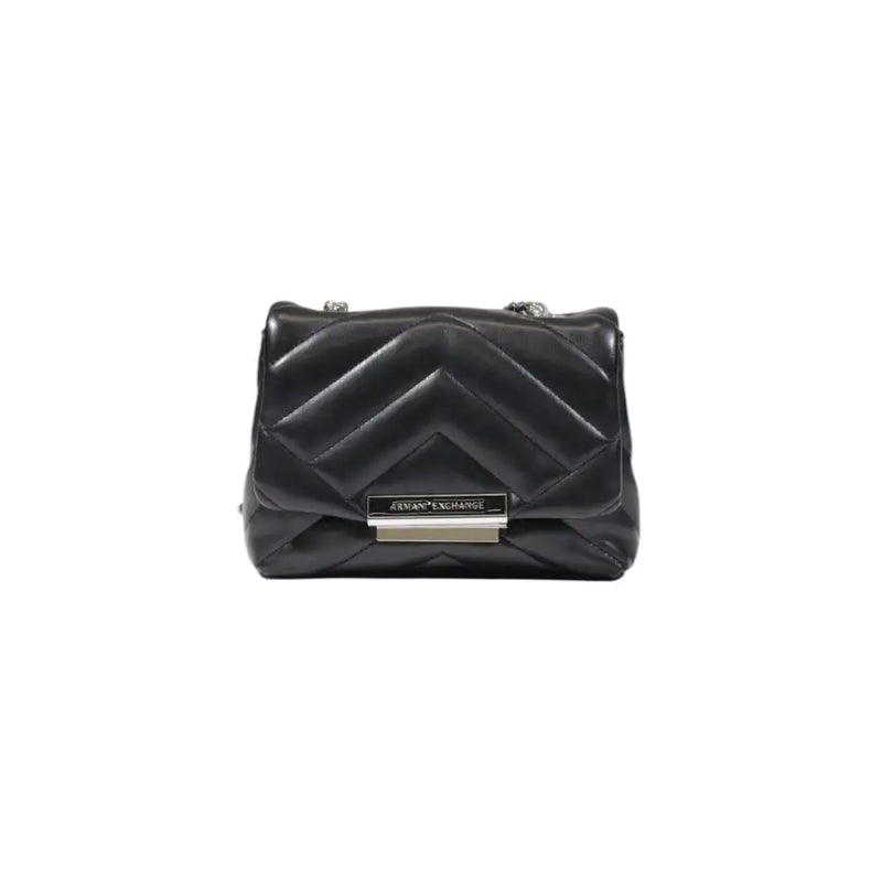 Armani Exchange black quilted leather crossbody bag with chevron pattern silver-tone hardware 14x20x8 cm