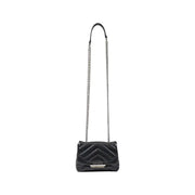 Armani Exchange black quilted leather crossbody bag with silver chain strap and metallic clasp 14x20x8 cm
