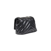 Armani Exchange black quilted leather handbag with chevron pattern and silver hardware polyester women bag 14x20x8