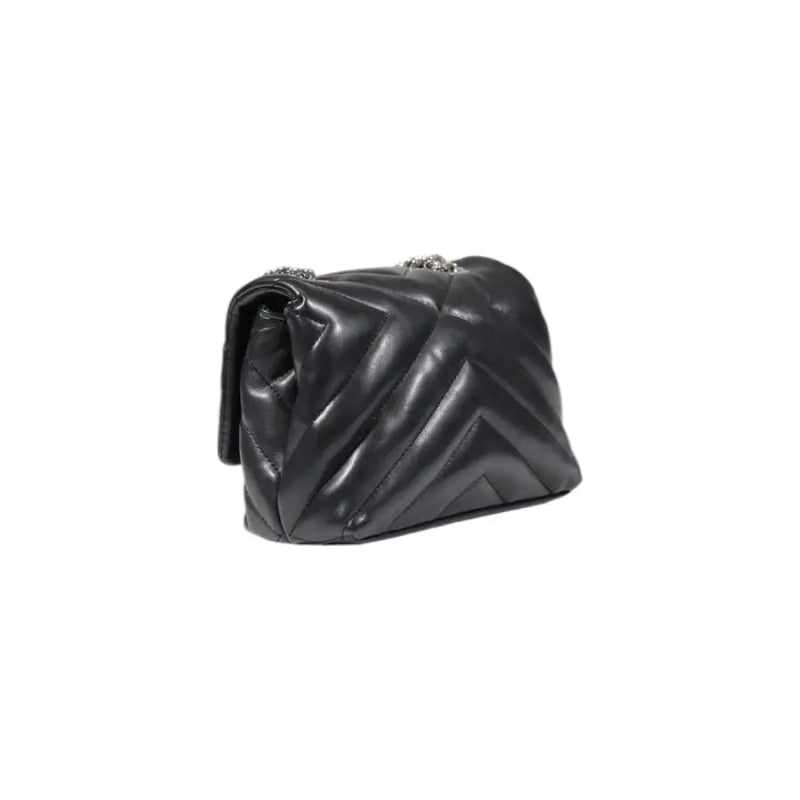 Armani Exchange black quilted leather handbag with chevron pattern and silver hardware polyester women bag 14x20x8