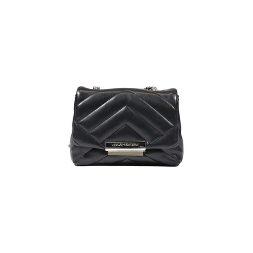 Armani Exchange black quilted leather crossbody bag with chevron pattern silver-tone hardware 14x20x8 cm