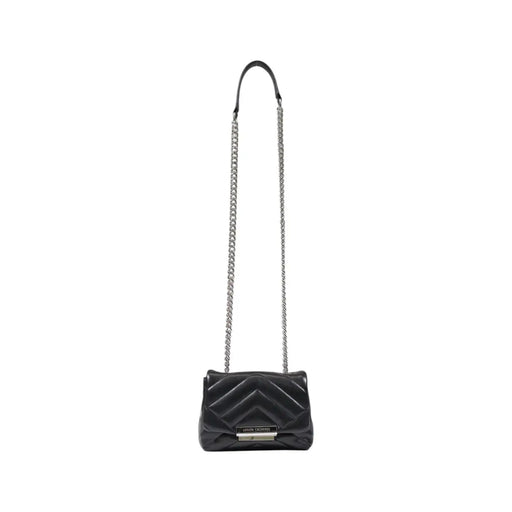 Armani Exchange black quilted leather crossbody bag with silver chain strap and metallic clasp 14x20x8 cm