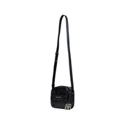 Armani Exchange black polyester crossbody bag for women with textured finish embossed logo and silver-tone clasp
