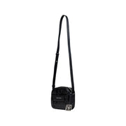 Armani Exchange black polyester crossbody bag for women with textured finish embossed logo and silver-tone clasp