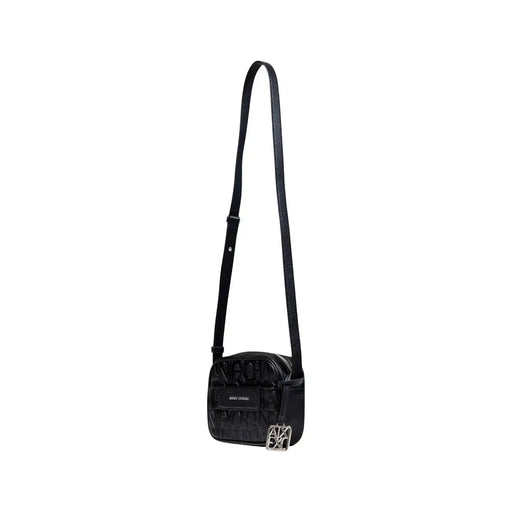 Armani Exchange black polyester crossbody bag for women with textured finish embossed logo and silver-tone clasp