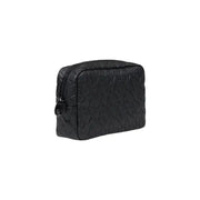 Armani exchange black quilted leather travel pouch with geometric pattern and sleek zipper closure for women