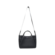 Armani Exchange black textured leather handbag with silver adjustable shoulder strap and top handles