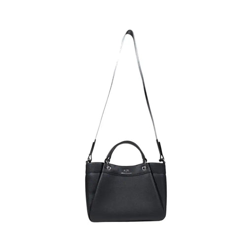 Armani Exchange black textured leather handbag with silver adjustable shoulder strap and top handles