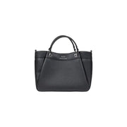 Armani Exchange black textured leather handbag with silver-tone hardware and structured design with shoulder strap