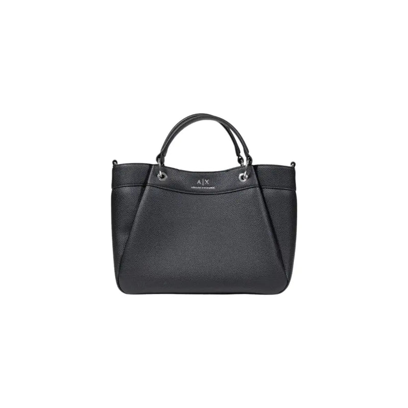 Armani Exchange black textured leather handbag with silver-tone hardware and structured design with shoulder strap