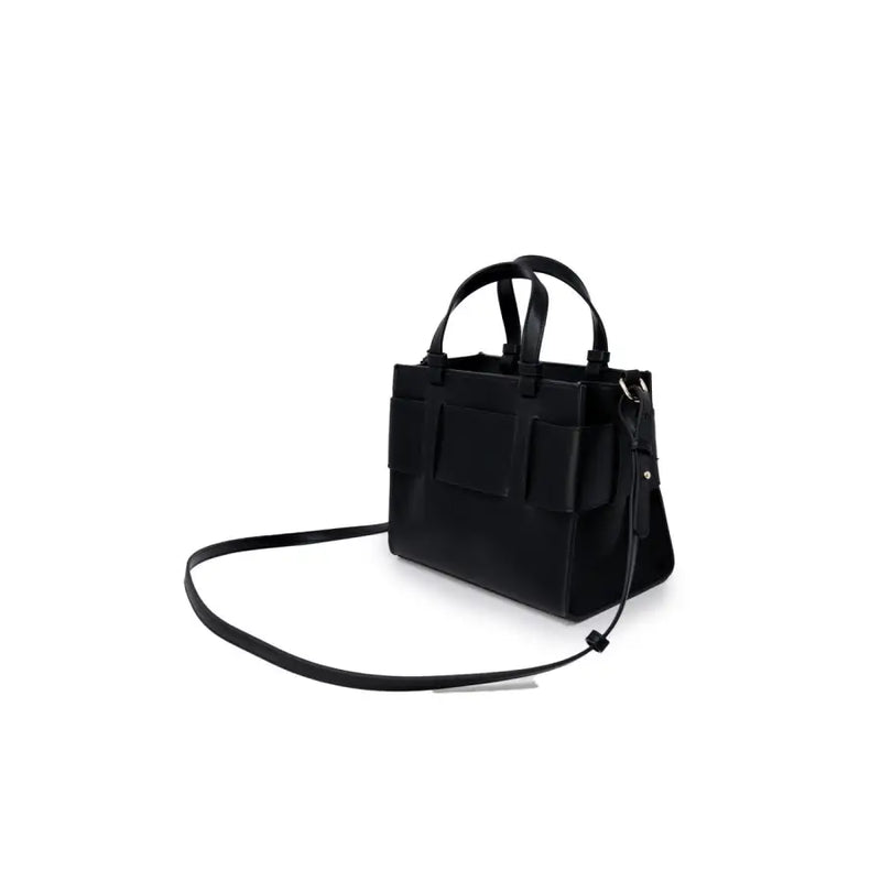 Armani Exchange black polyurethane tote bag with structured rectangular shape dual top handles and detachable shoulder strap