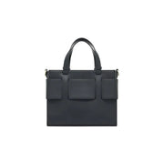 Armani Exchange black polyurethane handbag structured tote bag with shoulder strap and three front flap pockets