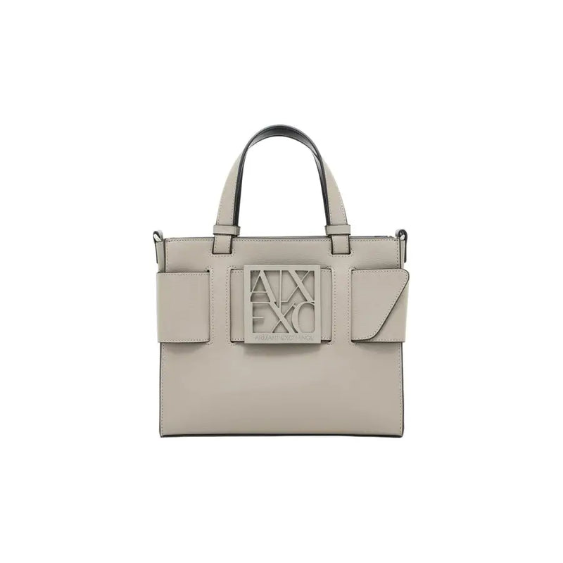 Armani Exchange Sac à main en cuir gris clair avec plaque logo Axe