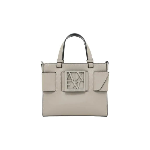 Armani Exchange light gray leather handbag with axe logo plaque