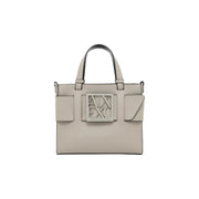 Armani Exchange light gray leather handbag with axe logo plaque