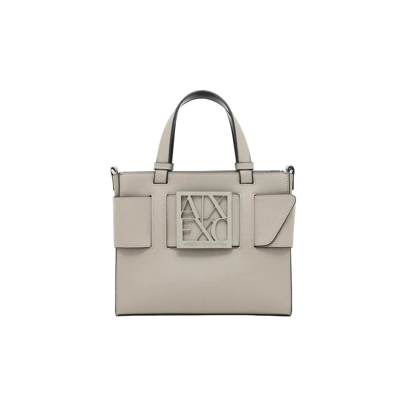 Armani Exchange light gray leather handbag with axe logo plaque