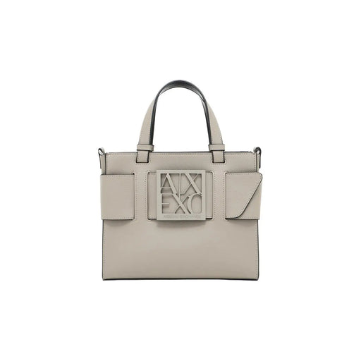 Armani Exchange light gray leather handbag with axe logo plaque