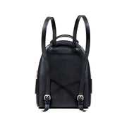 Armani Exchange black polyurethane rucksack for women with adjustable straps and gold-tone hardware in black leather