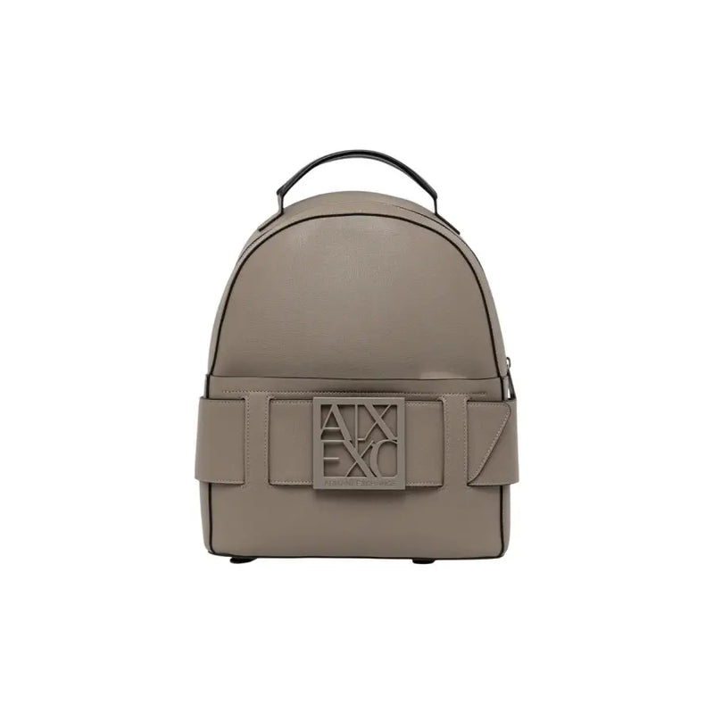 Sleek taupe Armani Exchange leather backpack with axx exc logo plaque