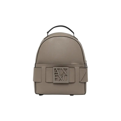 Sleek taupe Armani Exchange leather backpack with axx exc logo plaque