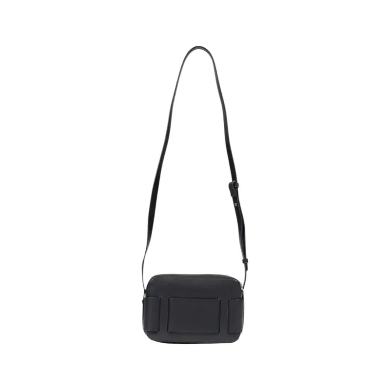 Armani Exchange black polyurethane zip bag for women with minimalist rectangular design and adjustable strap