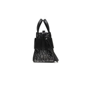 Armani Exchange black polyurethane handbag with bold mania logo print on transparent panel and structured top handles