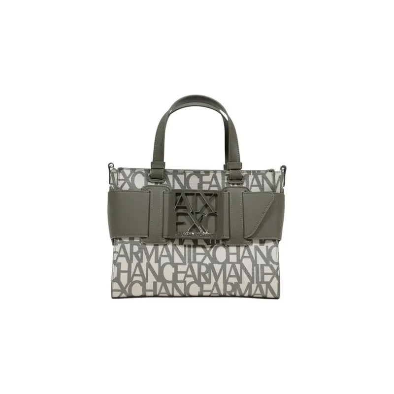 Armani Exchange Schwarze Tragetasche mit Print, olivgrünen Henkeln und Schnalle